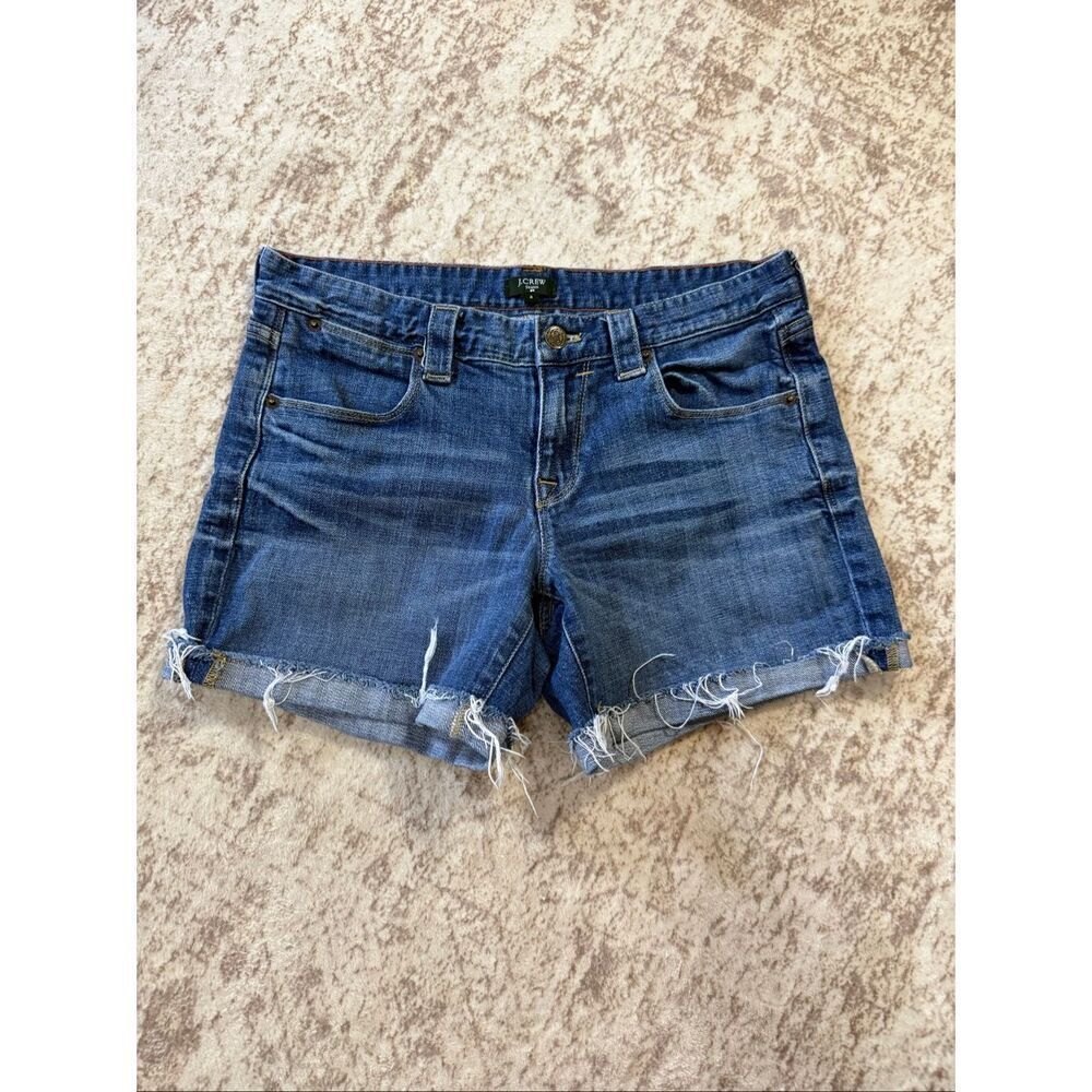 J. Crew Women's Mid-rise Stretch Cuffed Raw Hem Jean Shorts Blue Size 4